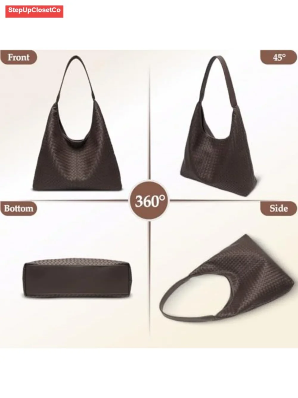 Woven Textured Vegan Leather Hobo Tote Bag Large Slouchy Purse for Women Trendy